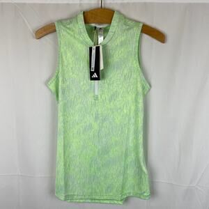 Adidas Women's Essentials Sleeveless Polo 1/4 Zip Lime Green HY7193 Size XS